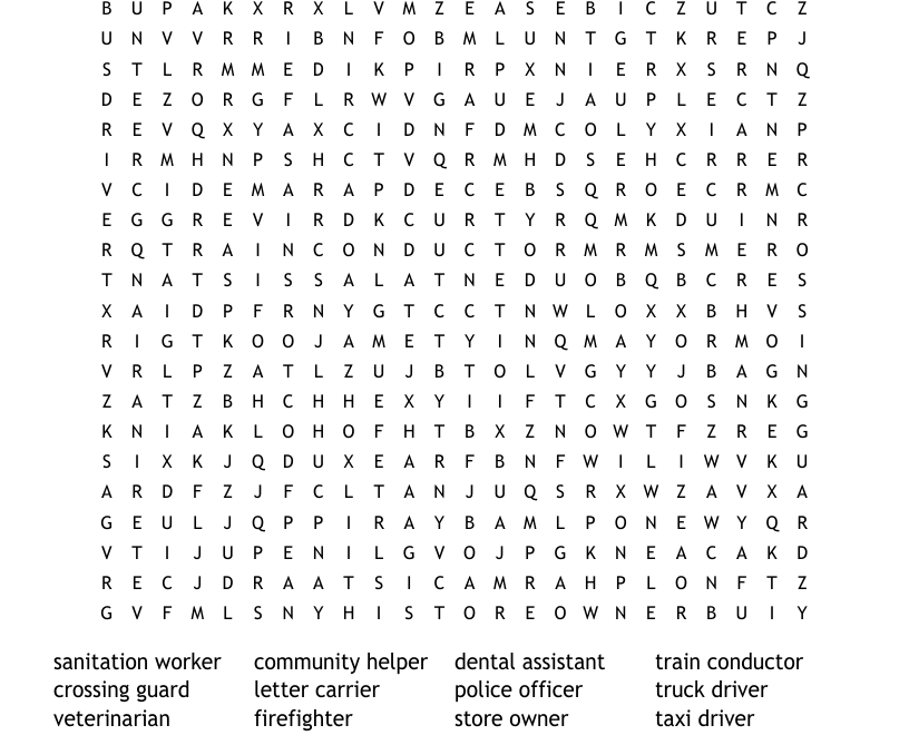 Community Helpers Word Search WordMint