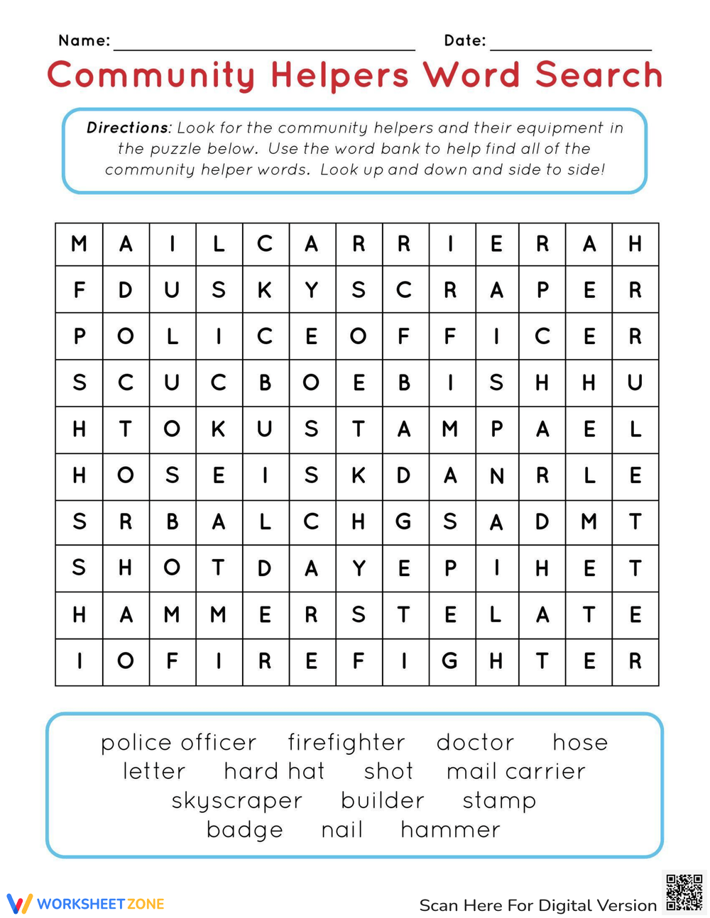 Community Helpers Word Search Printable