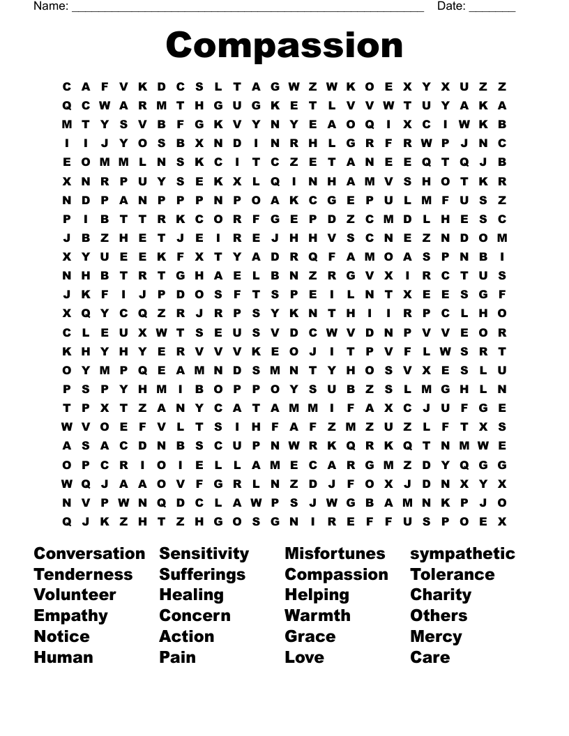 Compassion Word Search WordMint