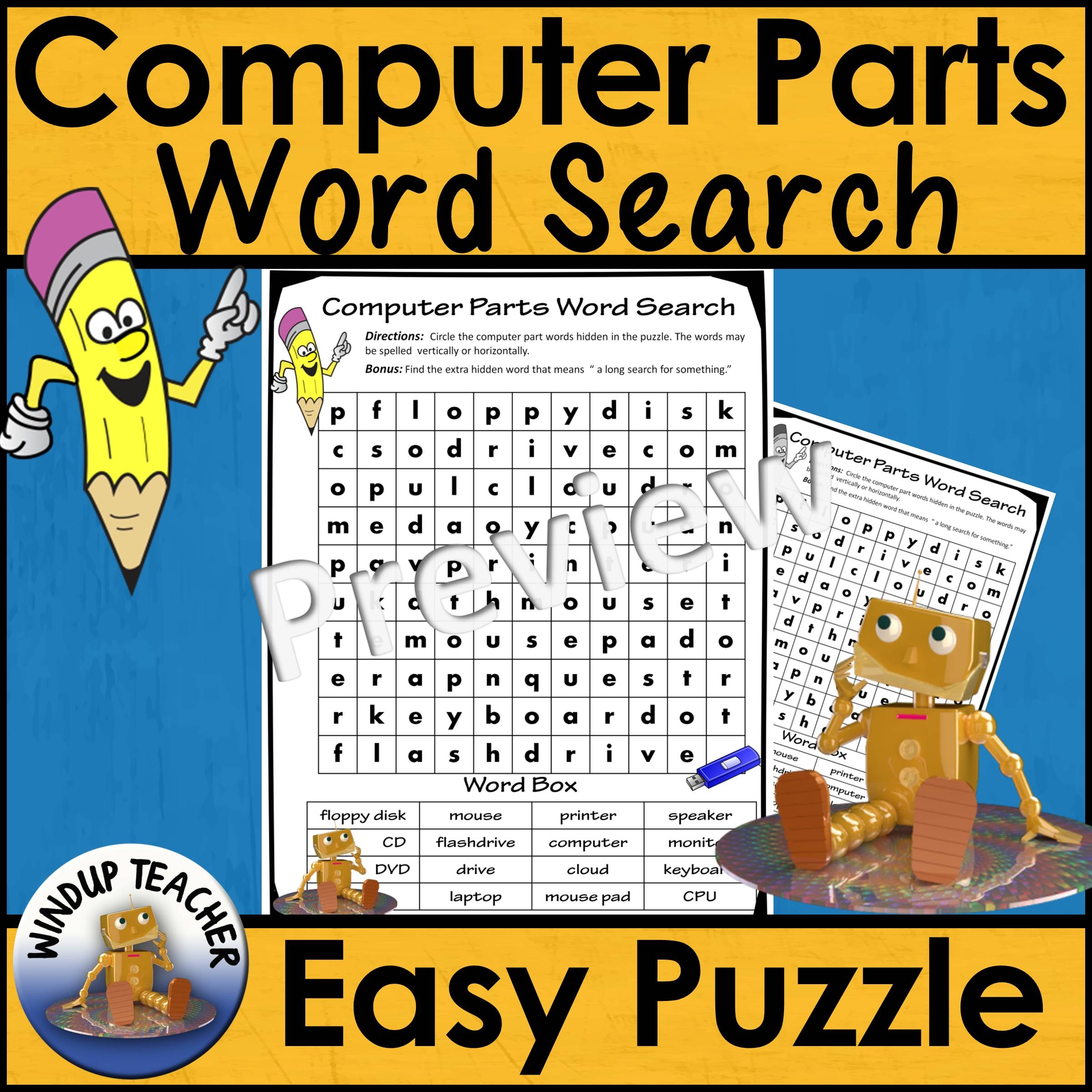 Computer Parts Word Search EASY Puzzle Made By Teachers