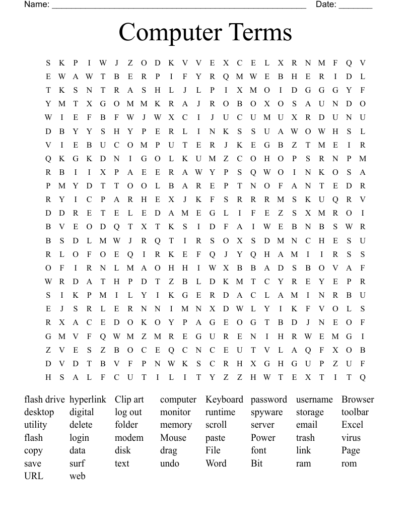 Computer Terms Word Search WordMint