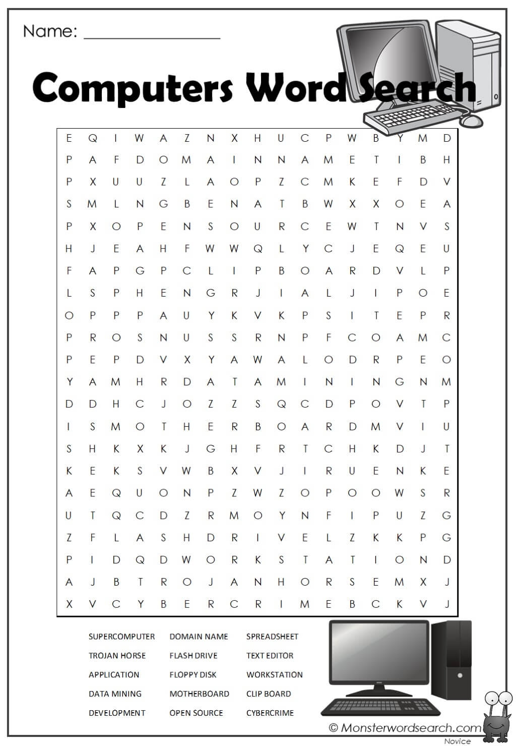 Computers Word Search Monster Word Search