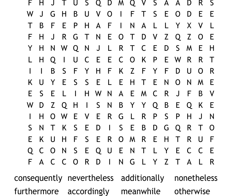 Conjunctive Adverbs Word Search WordMint