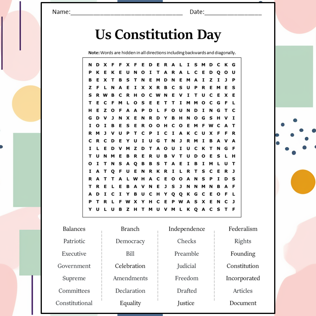 Free Printable Word Search Social Studies Federalism