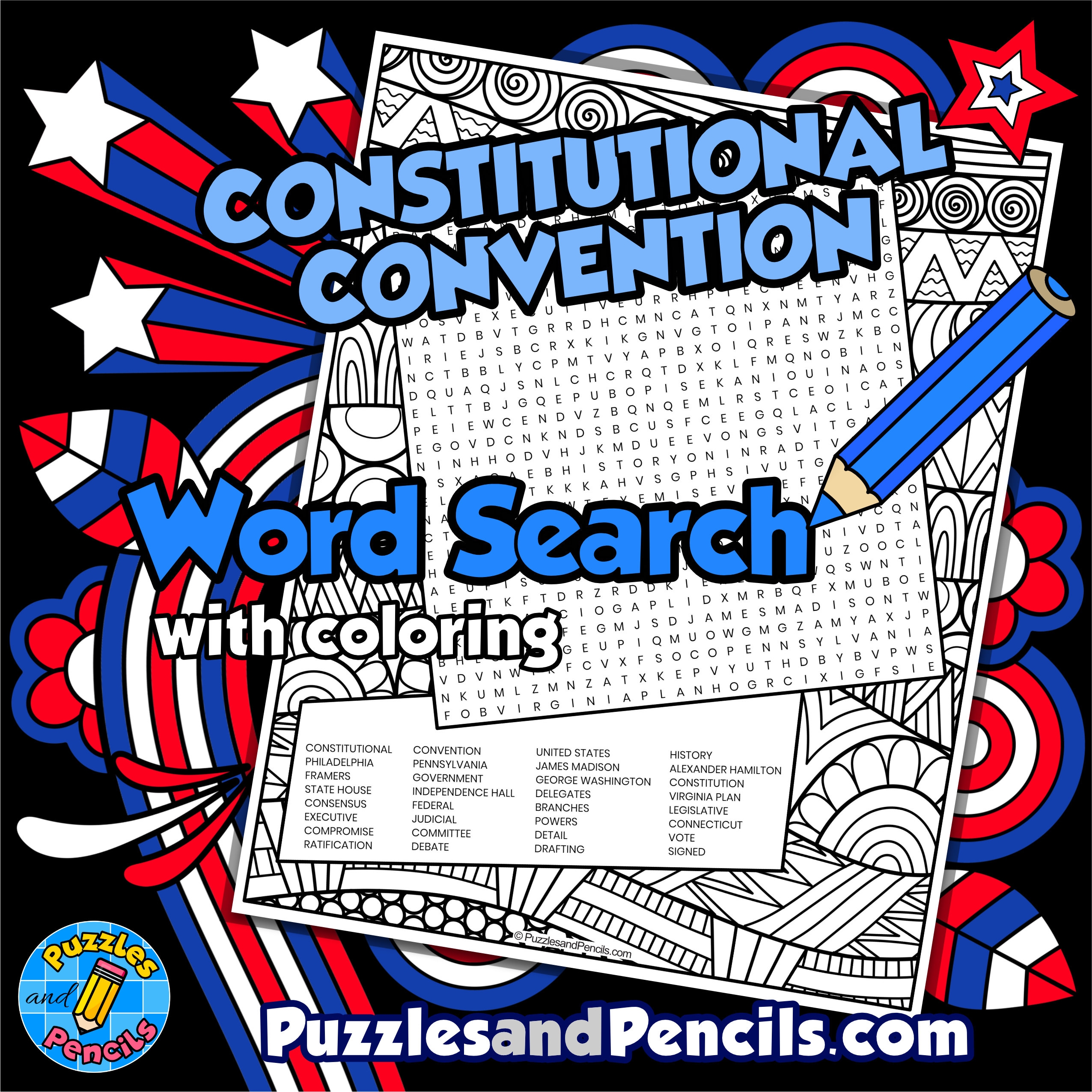 Constitutional Convention Word Search Puzzle With Coloring US History Wordsearch Made By Teachers