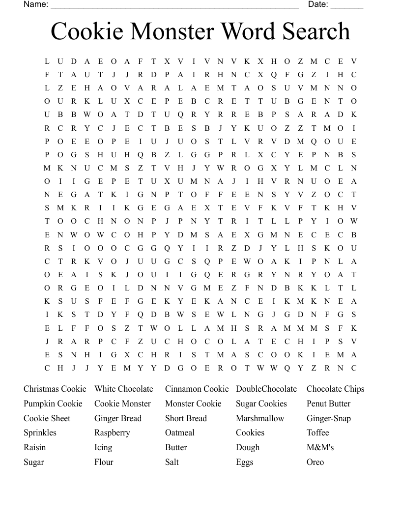 Cookie Monster Word Search WordMint