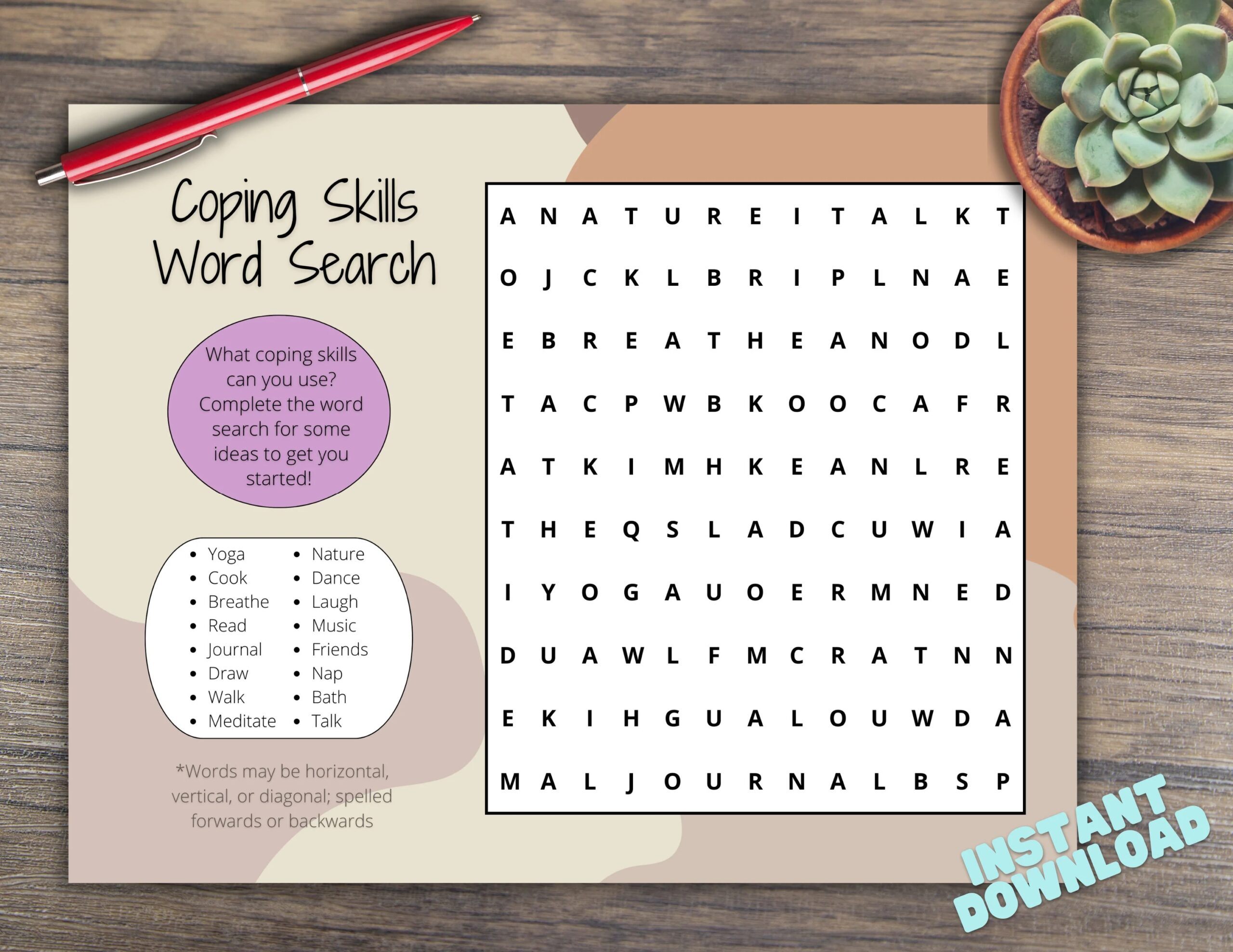 Coping Skills Word Search Printable