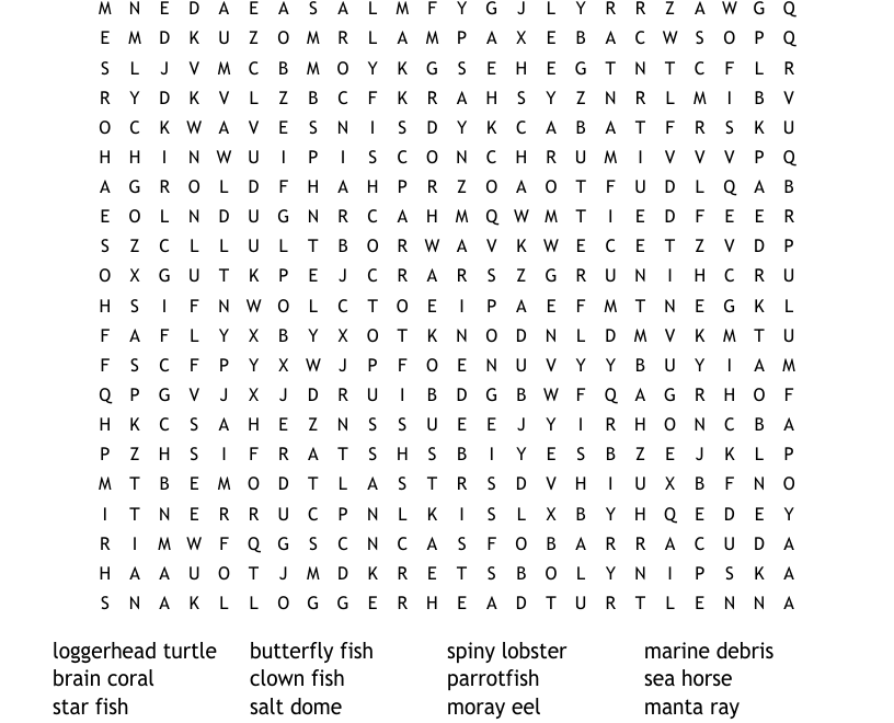 Coral Reef Word Search WordMint