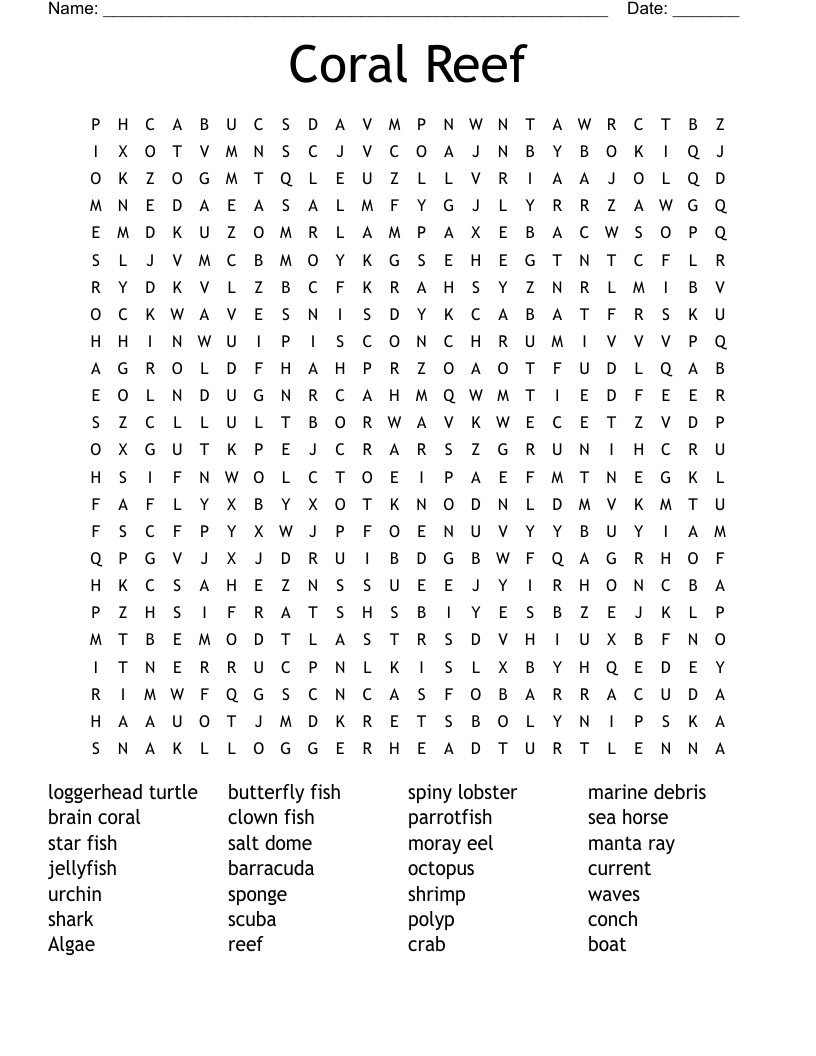 Coral Reef Word Search WordMint