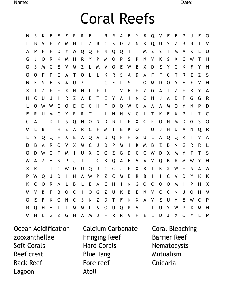 Coral Reefs Word Search WordMint
