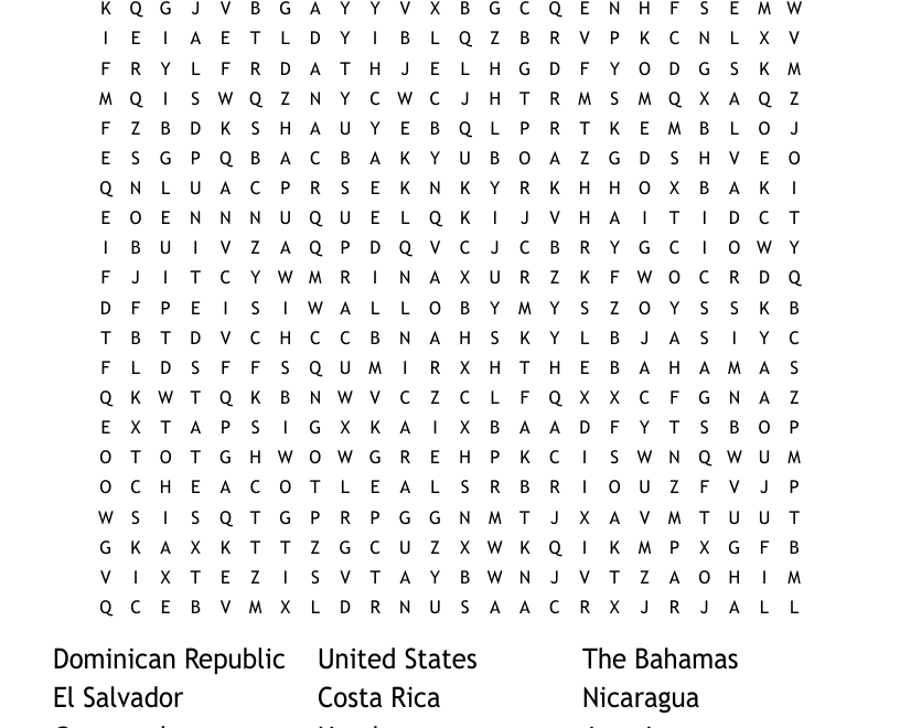 Countries Of North America Word Search WordMint