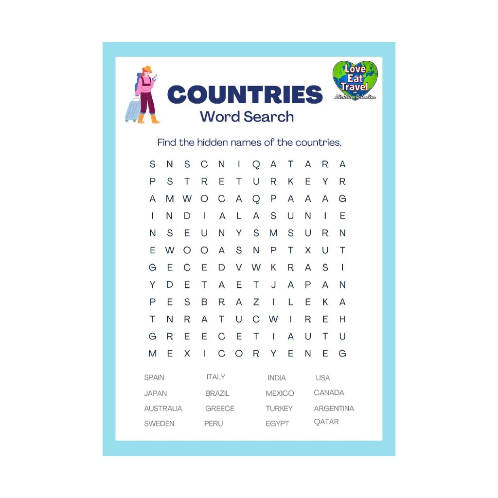 Printable Countries Word Search