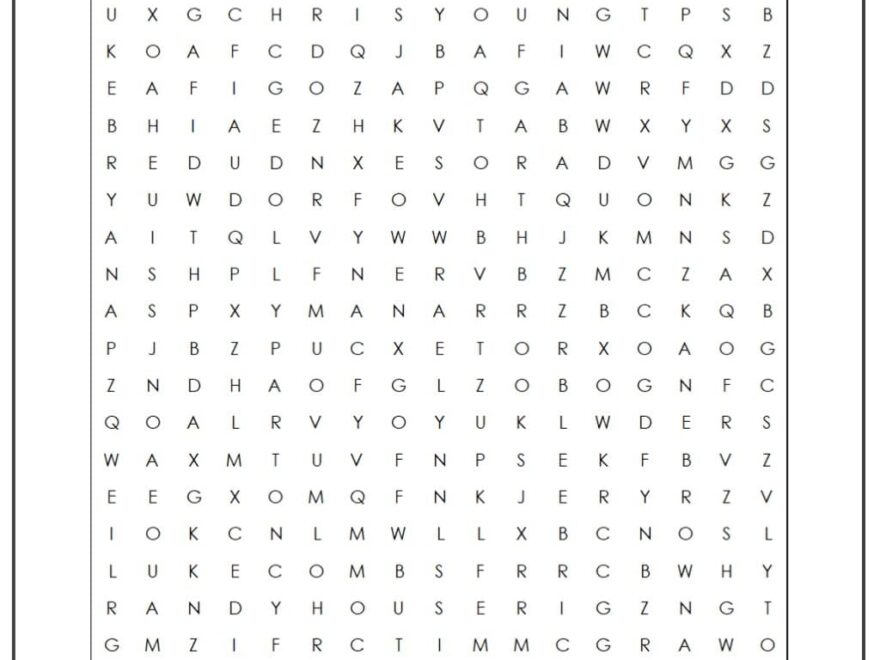 Country Music Artists Word Search Monster Word Search
