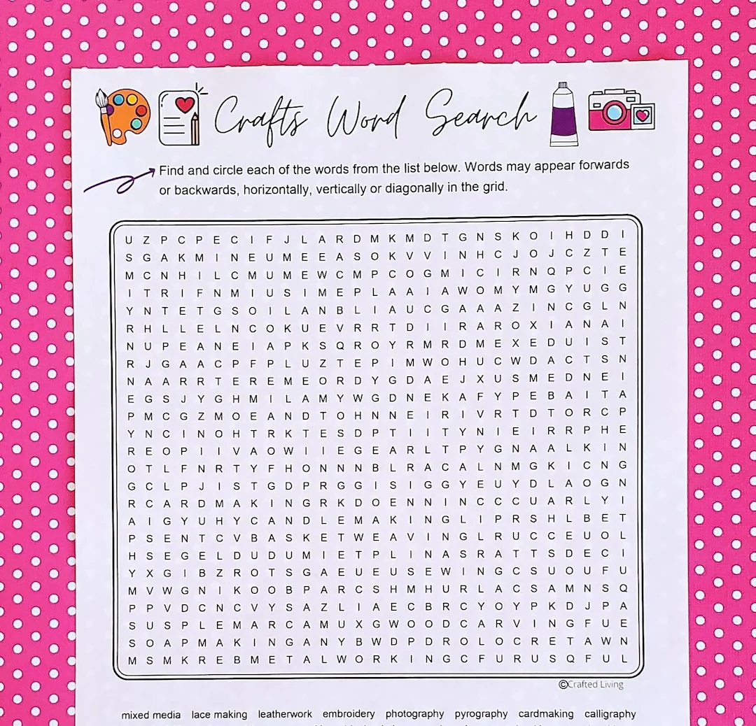 Crafts Printable Word Search Hobby Word Puzzle Party Game Brain Teaser Game Craft Retreat Activity Puzzle Crafting Word Game Etsy