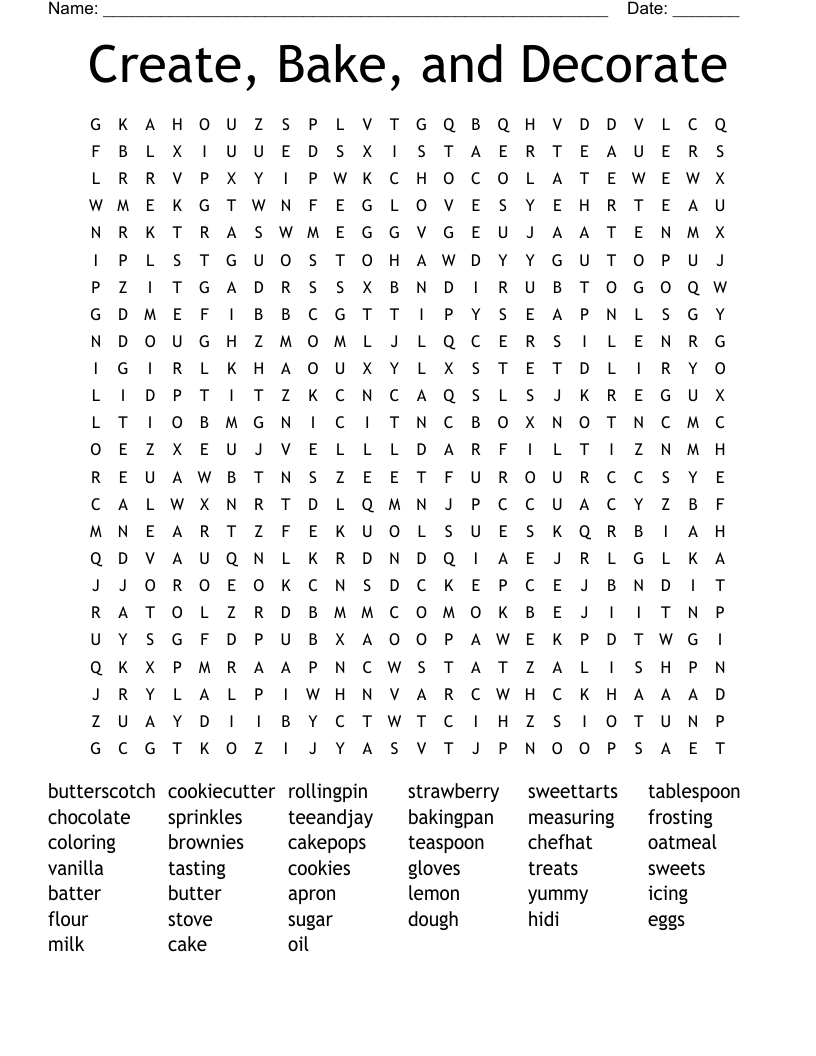 Create Bake And Decorate Word Search WordMint
