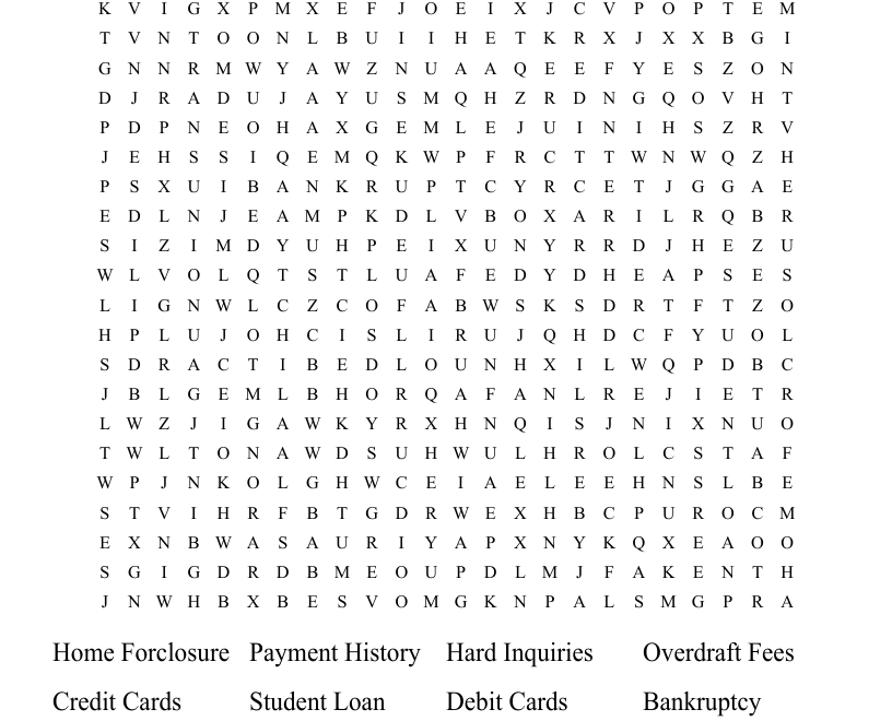 Credit Banking Word Search WordMint