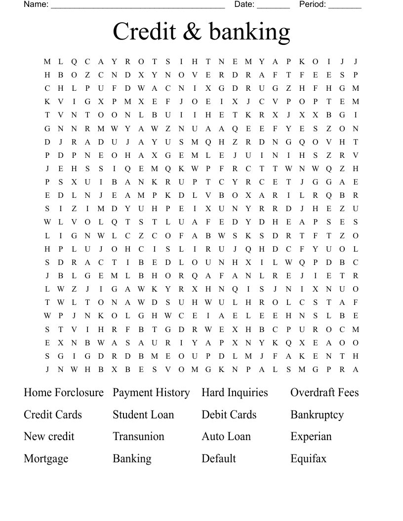 Credit Banking Word Search WordMint