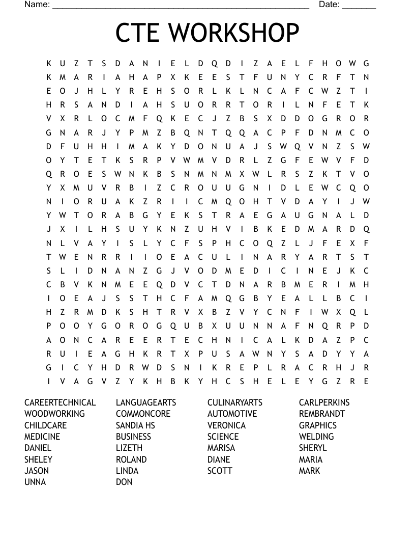 CTE WORKSHOP Word Search WordMint
