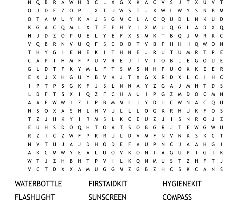 CUB SCOUT ESSENTIALS FOR CAMP Word Search WordMint