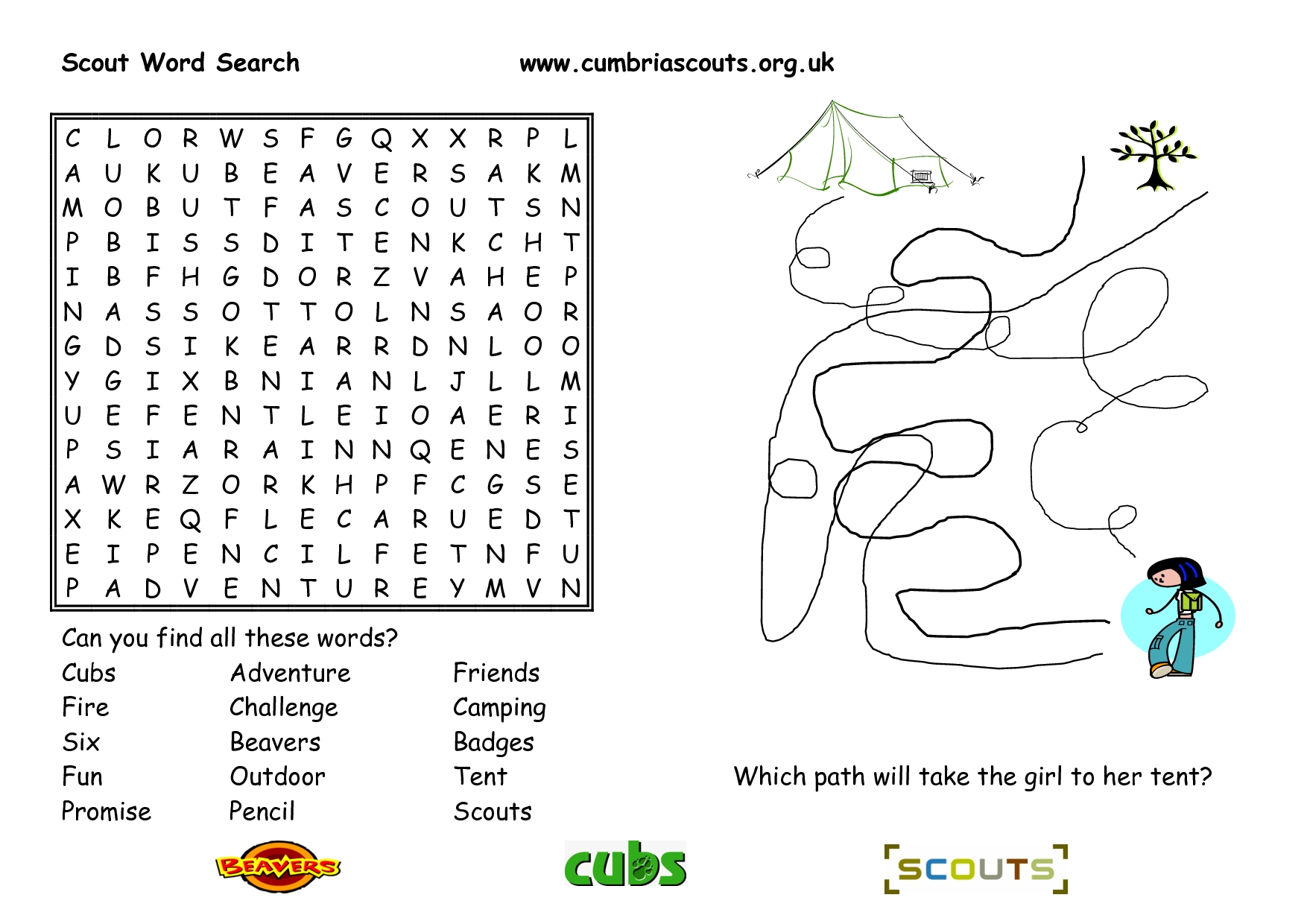 Cub Scout Word Search Printable