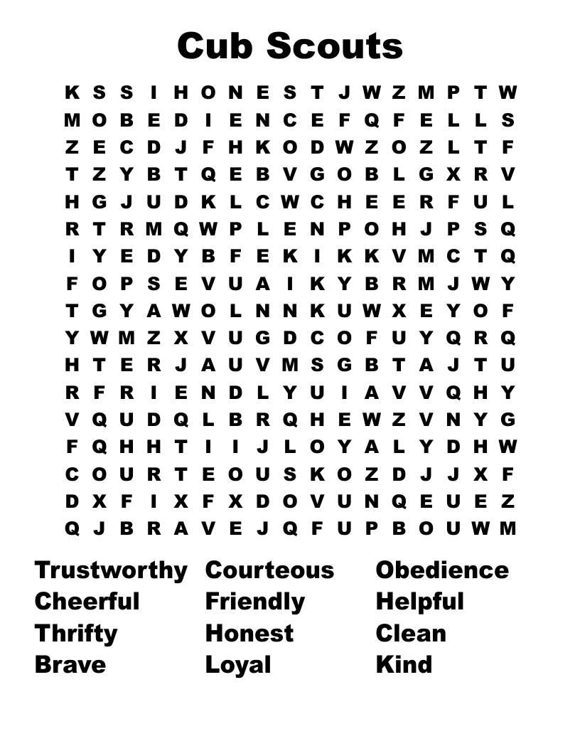 Cub Scouts Word Search WordMint