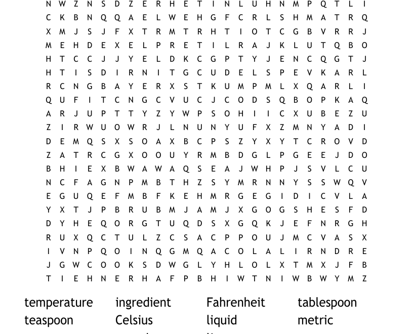Culinary Arts Word Search WordMint