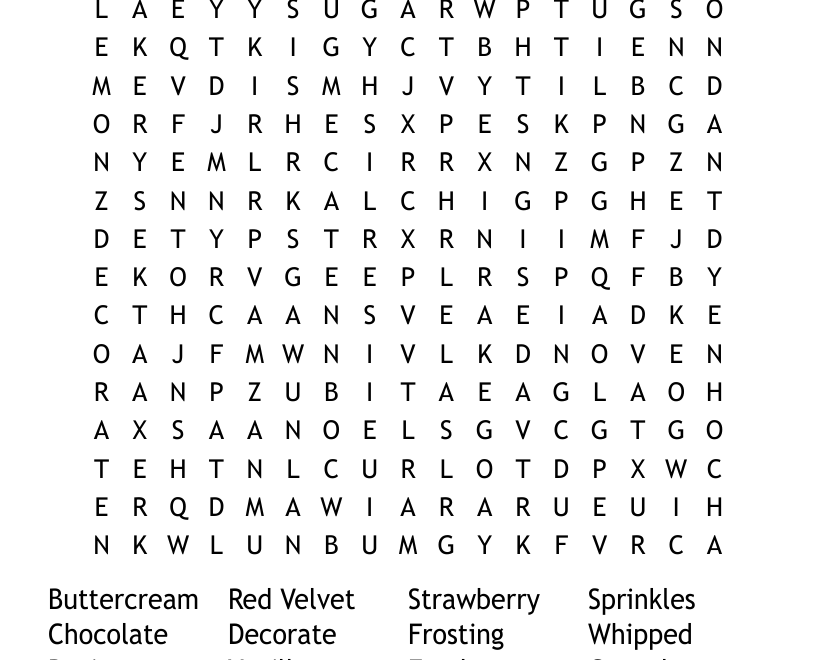 Cupcake Word Search WordMint