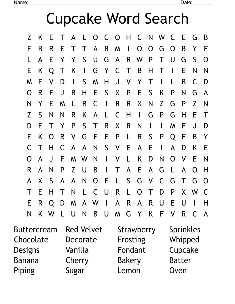 Cupcake Word Search WordMint