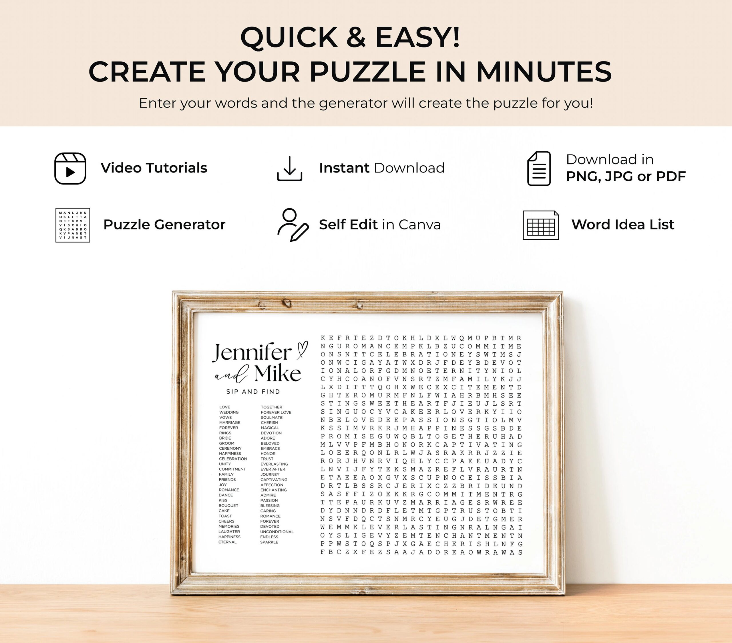 Custom Wedding Word Search Game Sip And Search Wedding Word Search Printable Word Search Puzzle Giant Word Search Template Game Wedding DIY Etsy