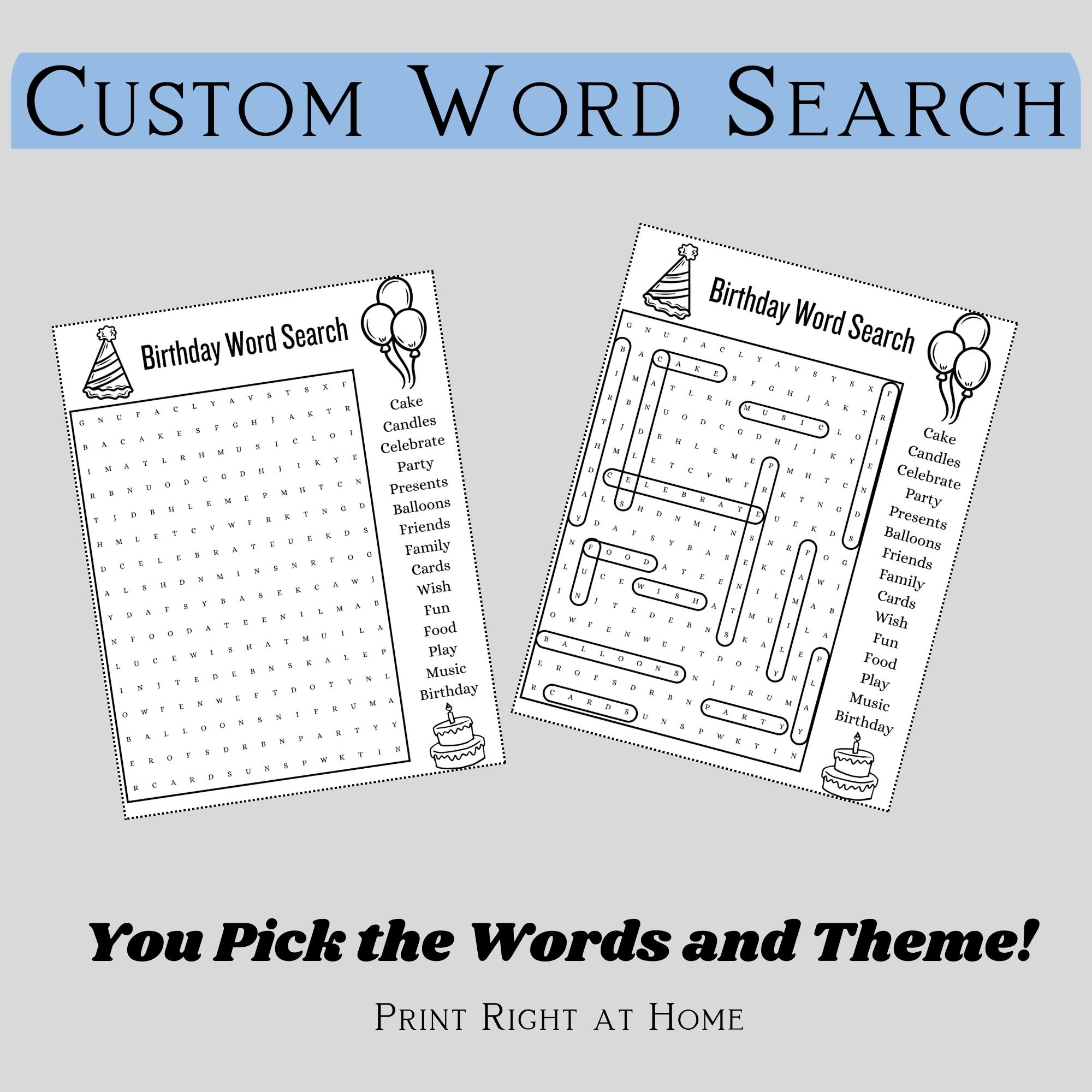 Custom Word Search Puzzle Printable Personalized Gift For Birthday Anniversary Wedding Retirement Bridal Shower Or Classroom Activity Etsy