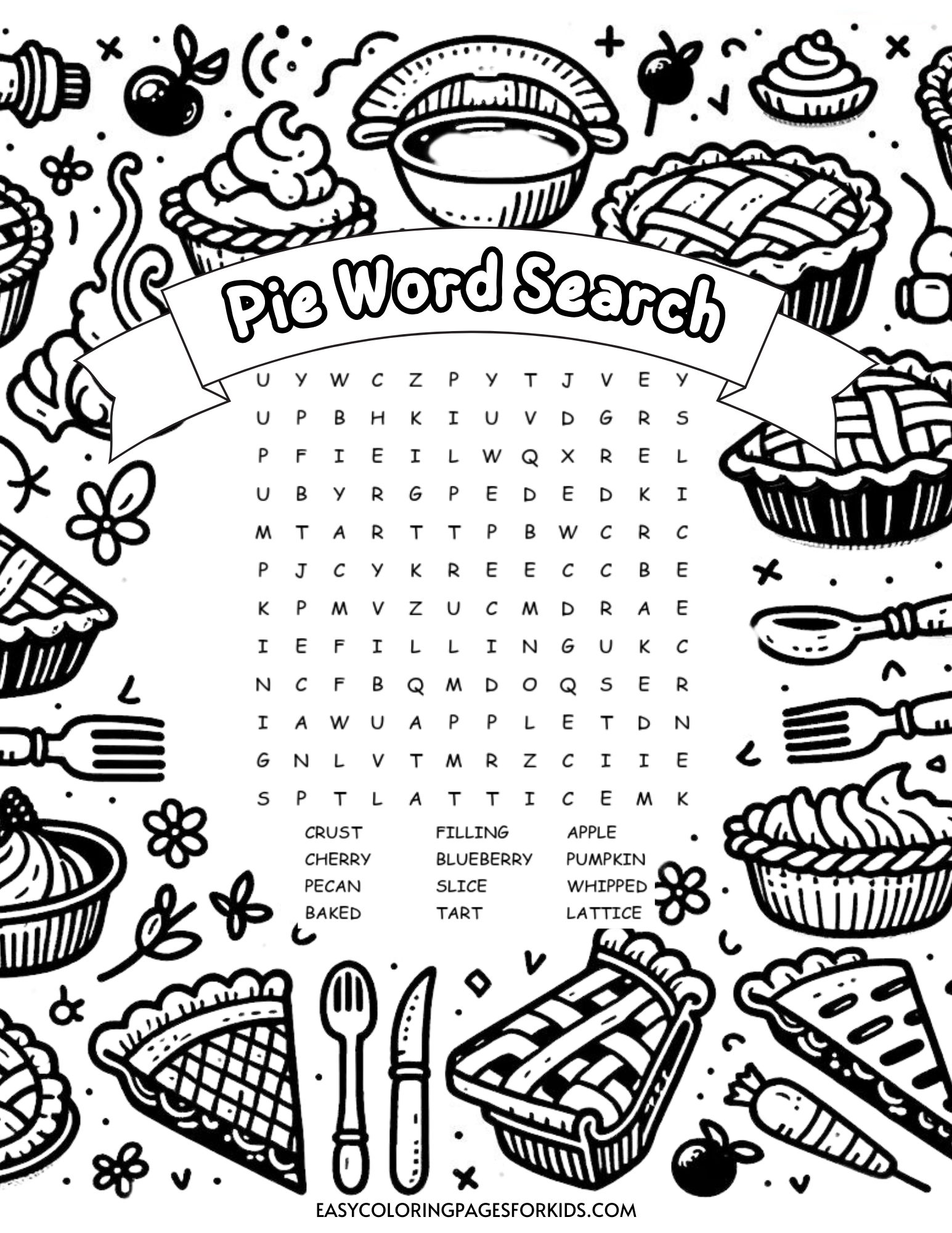 Printable Baked Good Word Search