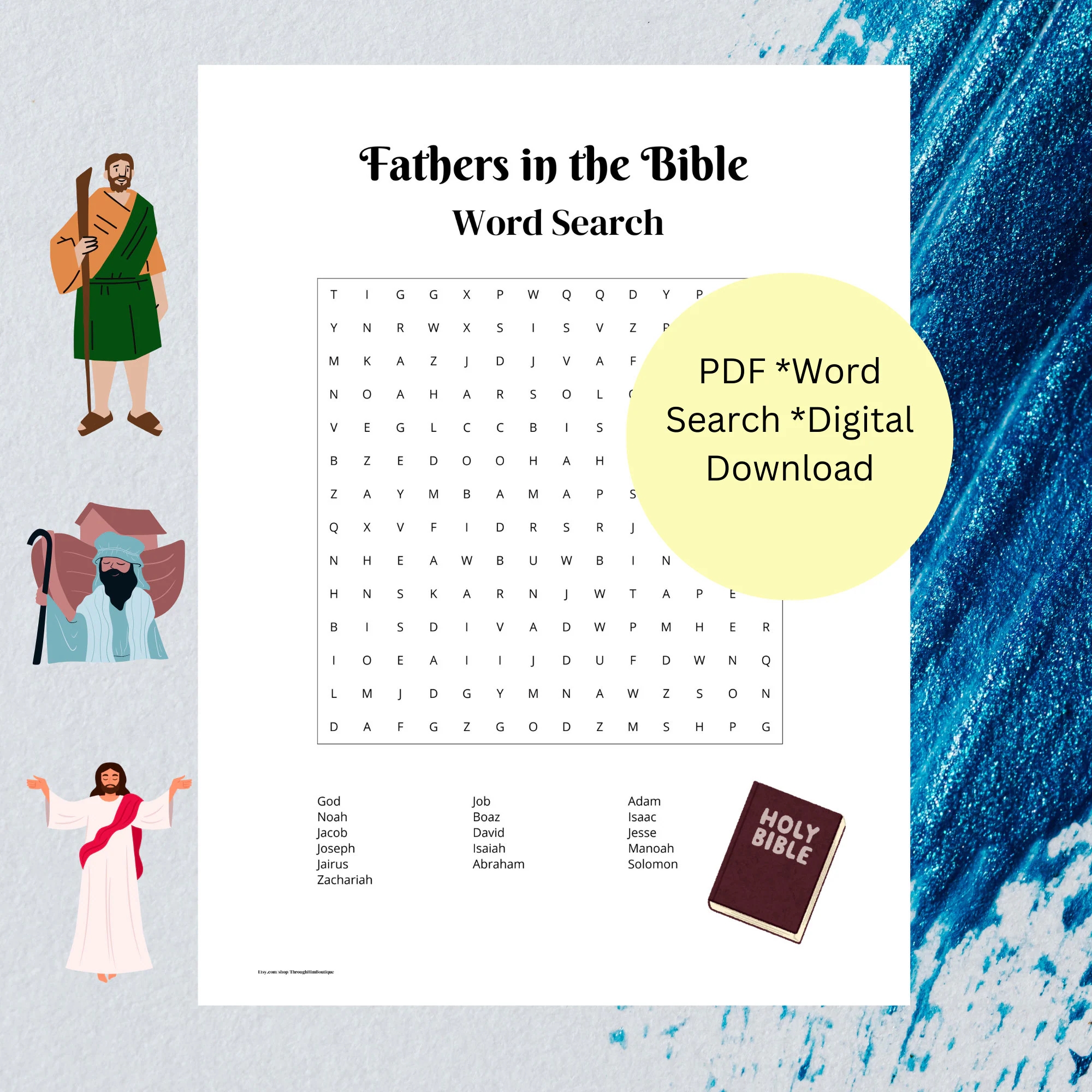 Dads In The Bible Word Search Bible Word Search Printable Father s Day Puzzle With Key Etsy