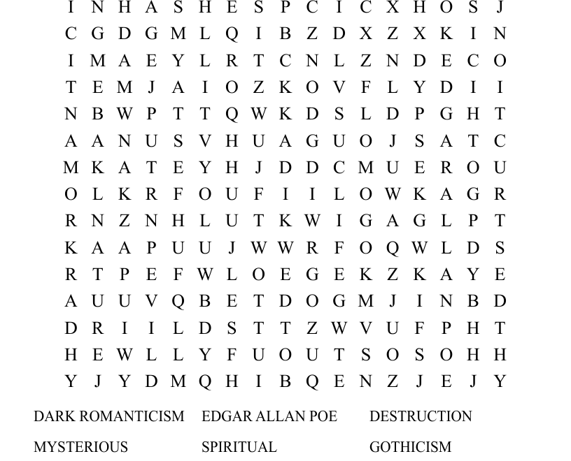 DARK ROMANTICISM Word Search WordMint