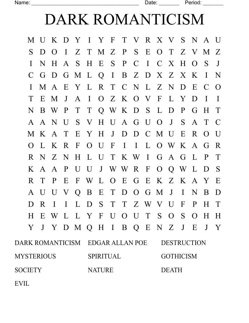 DARK ROMANTICISM Word Search WordMint