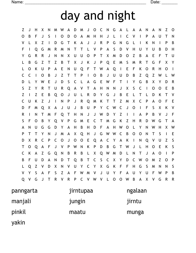 Day And Night Word Search WordMint