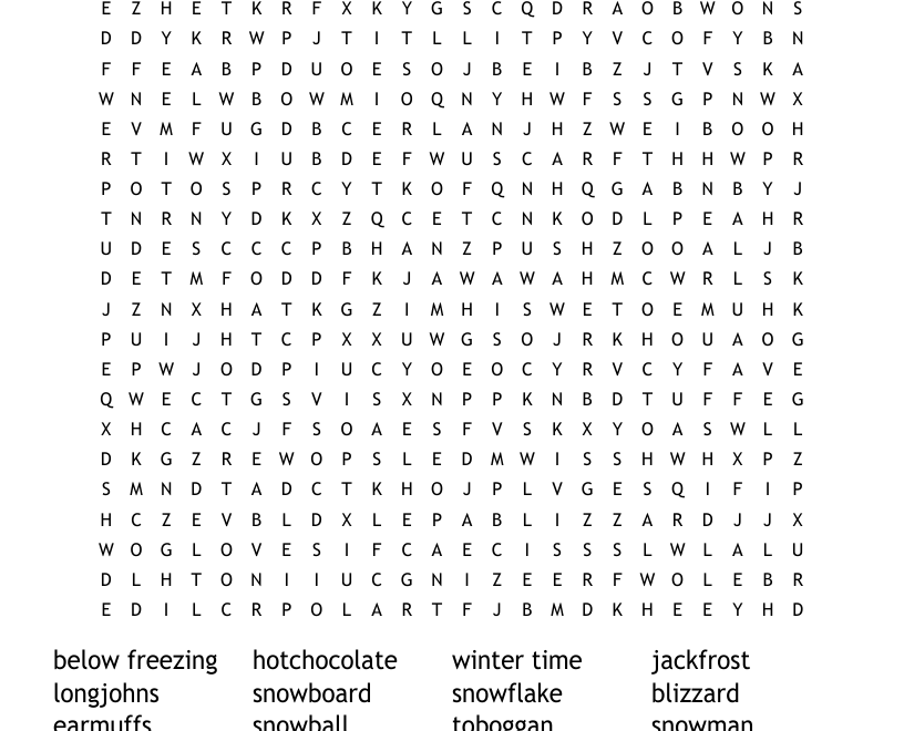 Day In The Snow Word Search WordMint