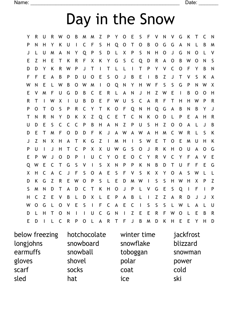 Day In The Snow Word Search WordMint