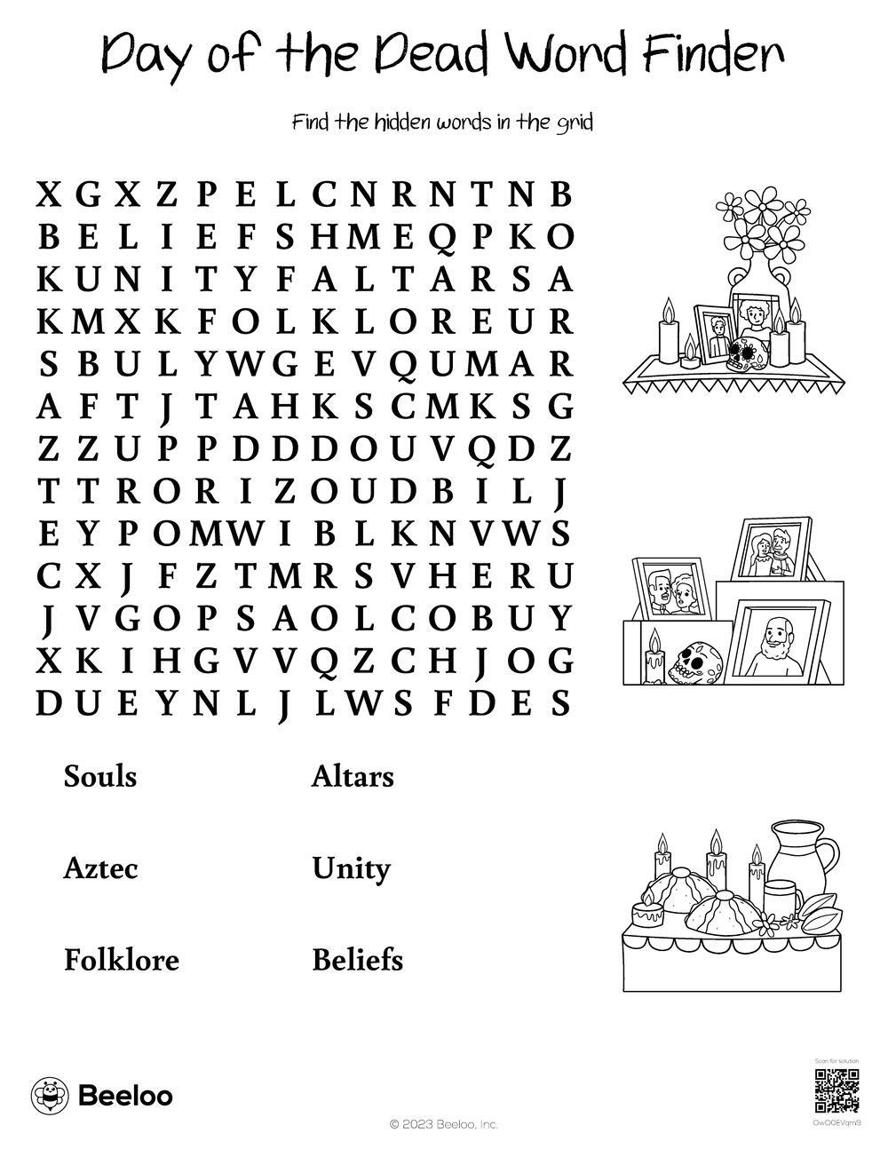 Day Of The Dead Word Finder Beeloo Printable Crafts And Activities For Kids