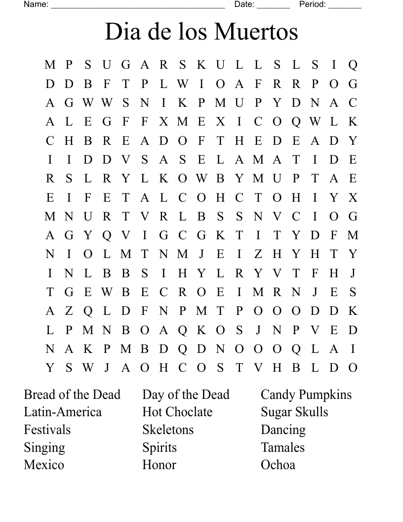Day Of The Dead Word Search WordMint