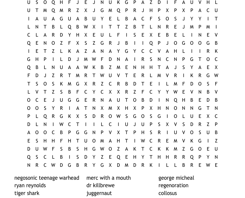 Deadpool Word Search WordMint