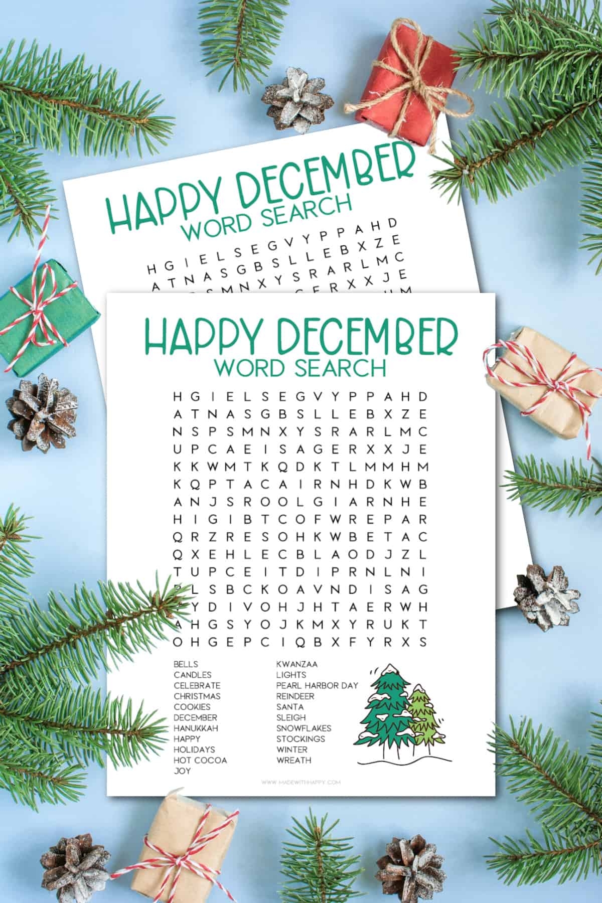 December Word Search Free Printable Made With HAPPY