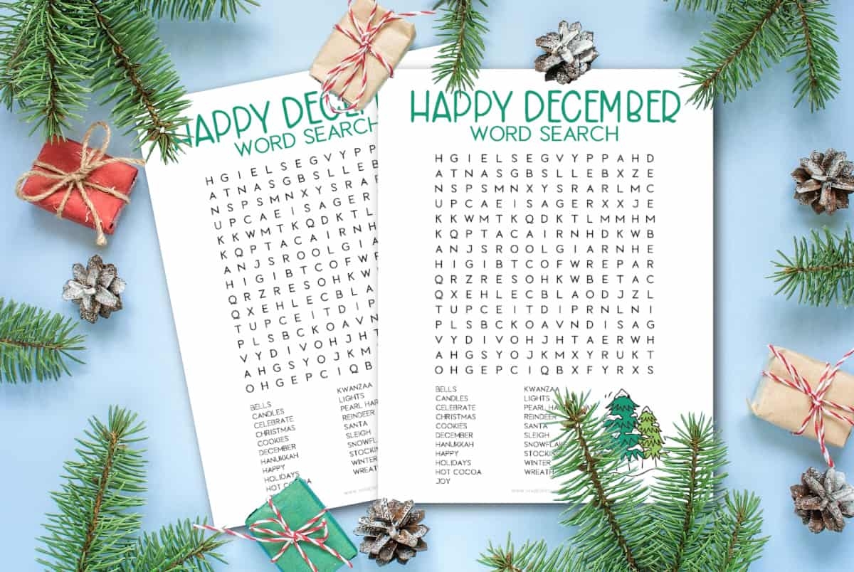 December Word Search Free Printable Made With HAPPY