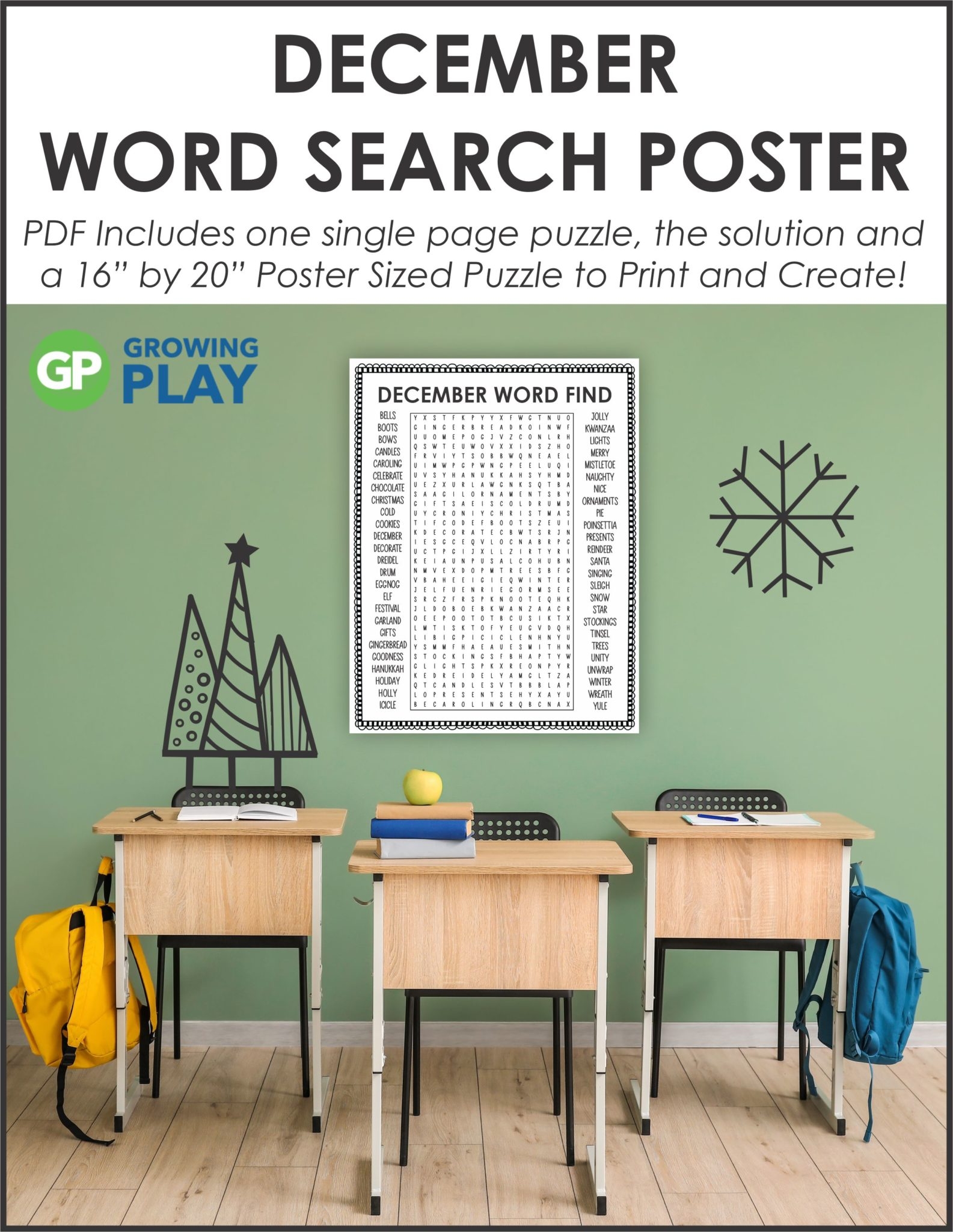 December Word Search Poster Puzzle Growing Play