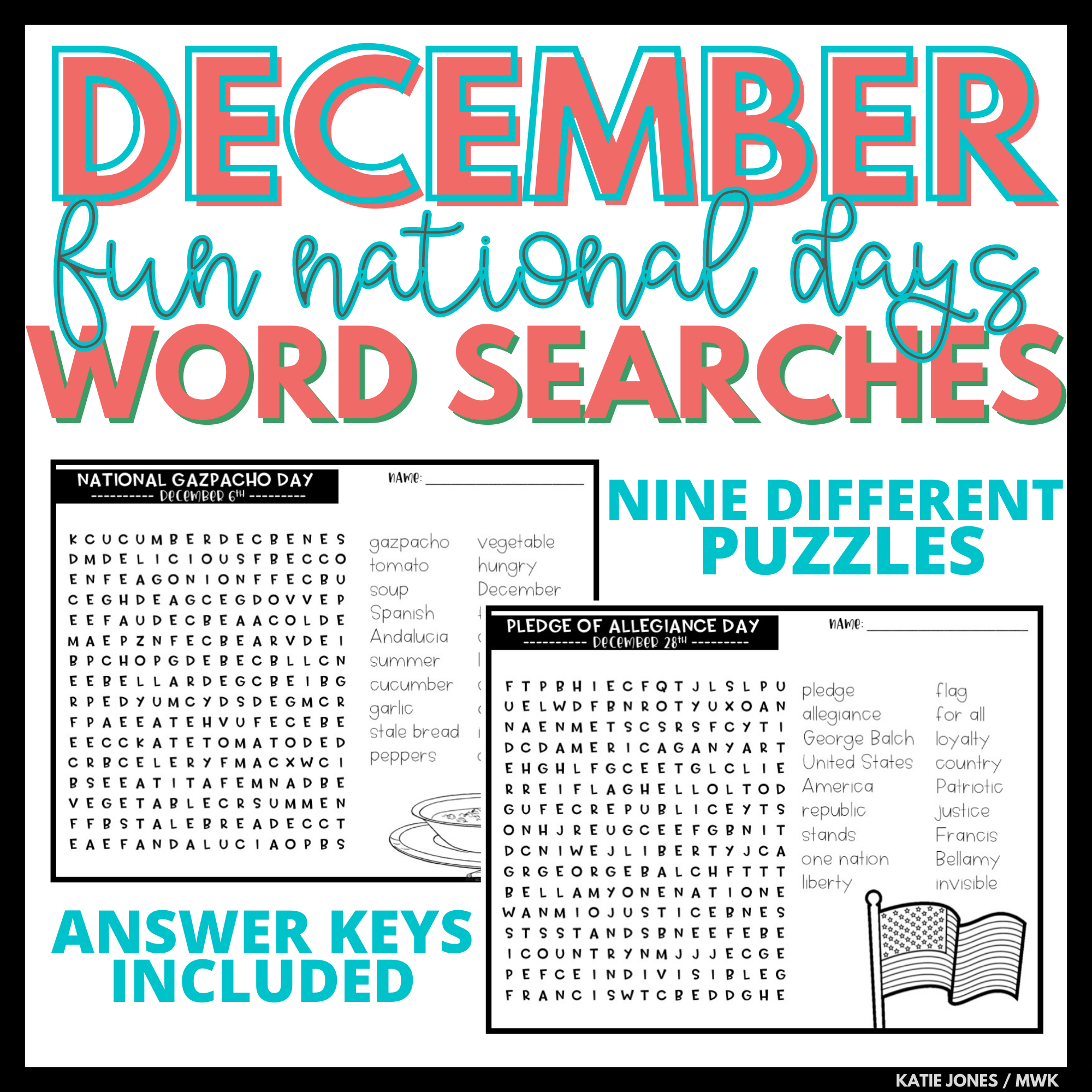 December Word Search Puzzles Made By Teachers