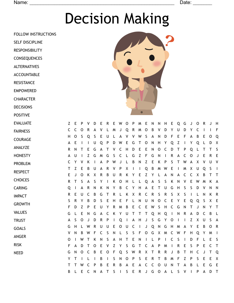 Decision Making Word Search WordMint