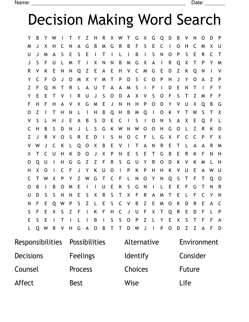 Decision Making Word Search WordMint