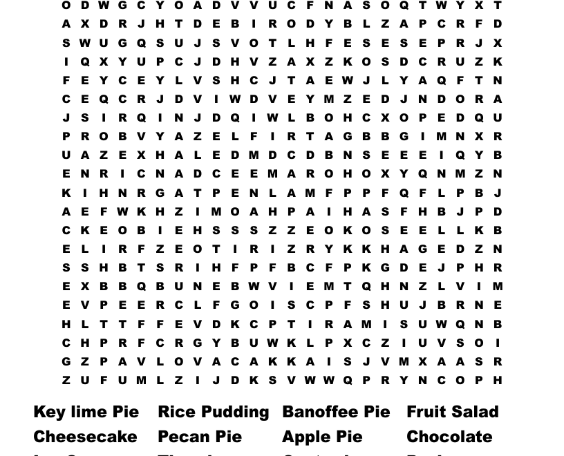 Dessert Word Search WordMint