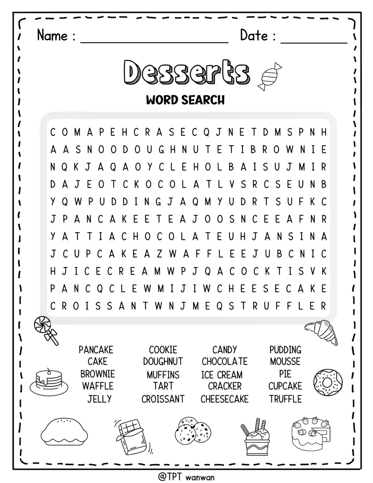 Desserts Word Search Dessert Word Search Worksheet Activity