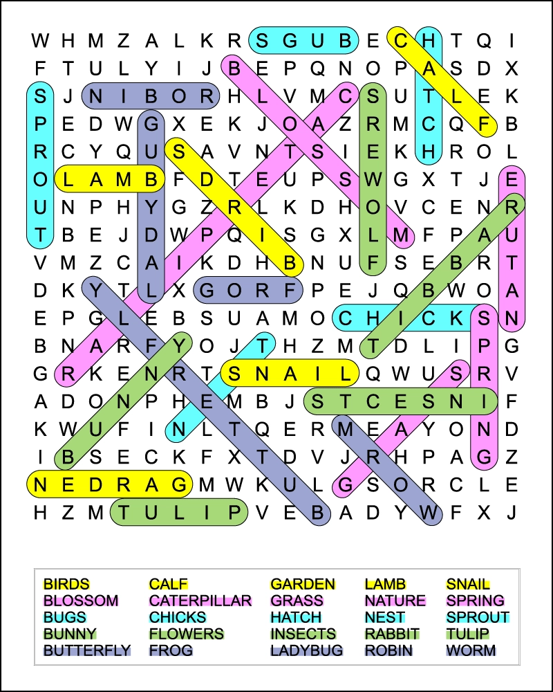 Difficult Spring Word Search Printables