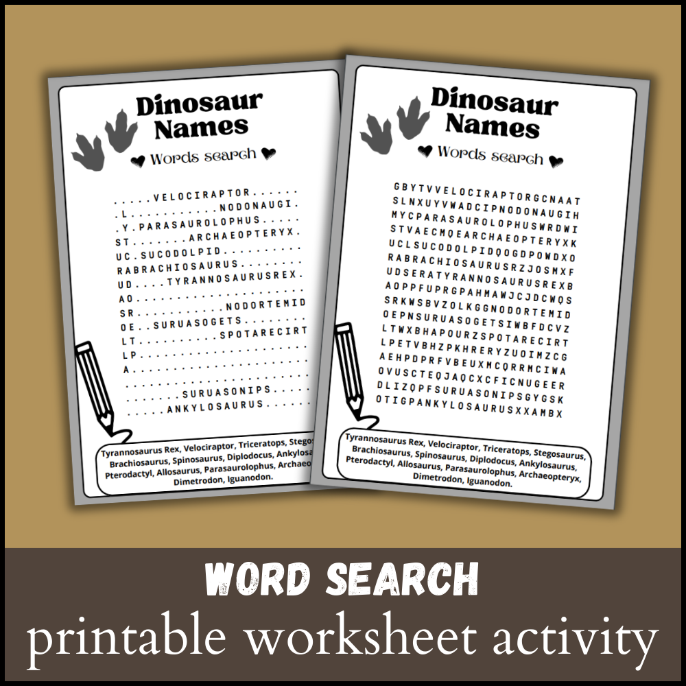 dinosaur names word search puzzle worksheet activity made by teachers